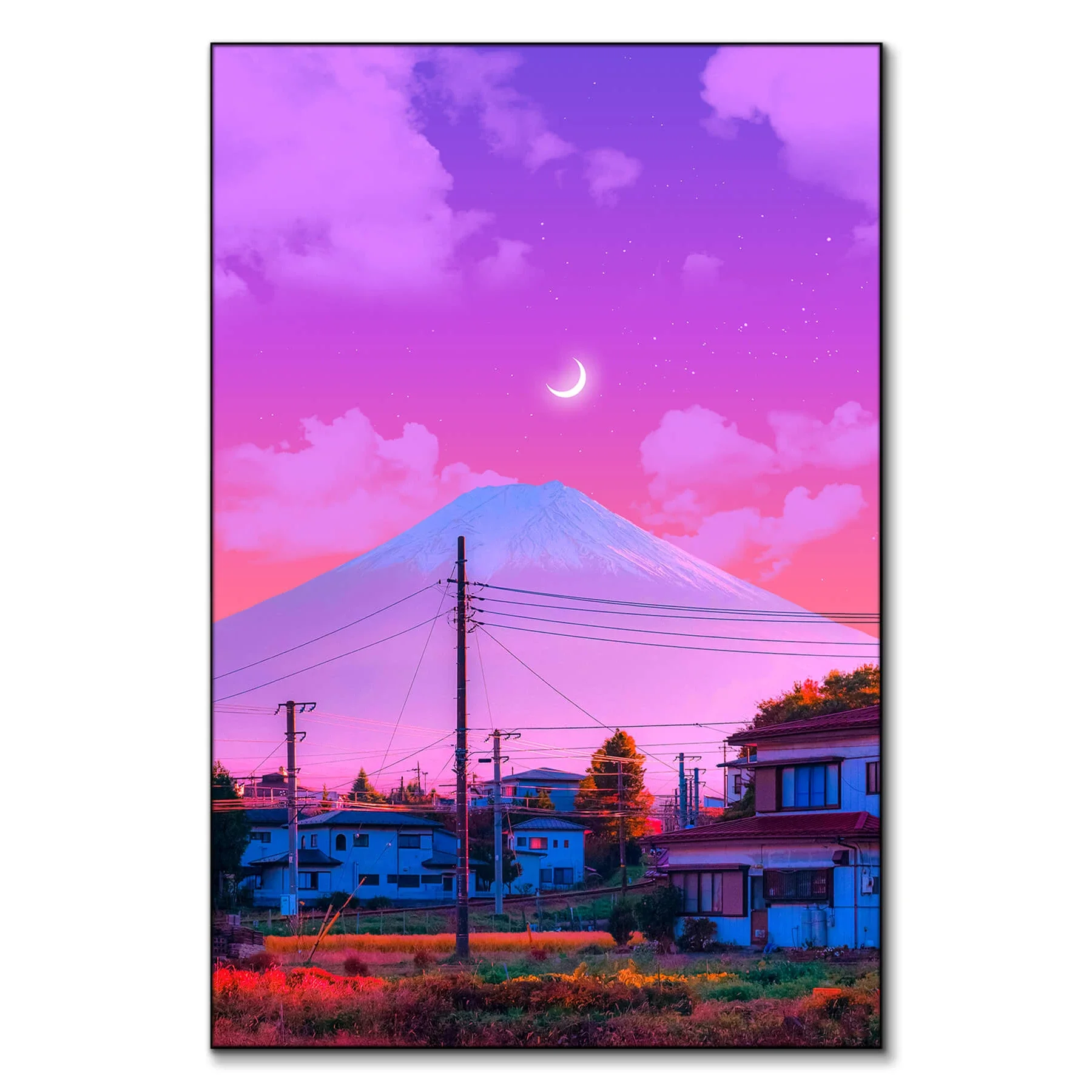 home decor Cyberpunk Landscape Poster Prints with Frame Colorful Travel City Night Street View Wall Art Canvas Painting Abstract