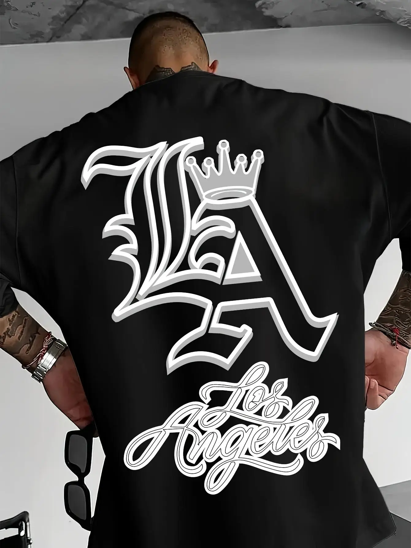 Men'S Los Angeles LA 25Th Anniversary Graphic Tee - Black Casual Summer Shirt Featuring Crown & Wings Design, Relaxed Fit Round Neck, Breathable Material for Everyday Wear, Casual T-Shirt Crown and Wings Design Long-Lasting Print