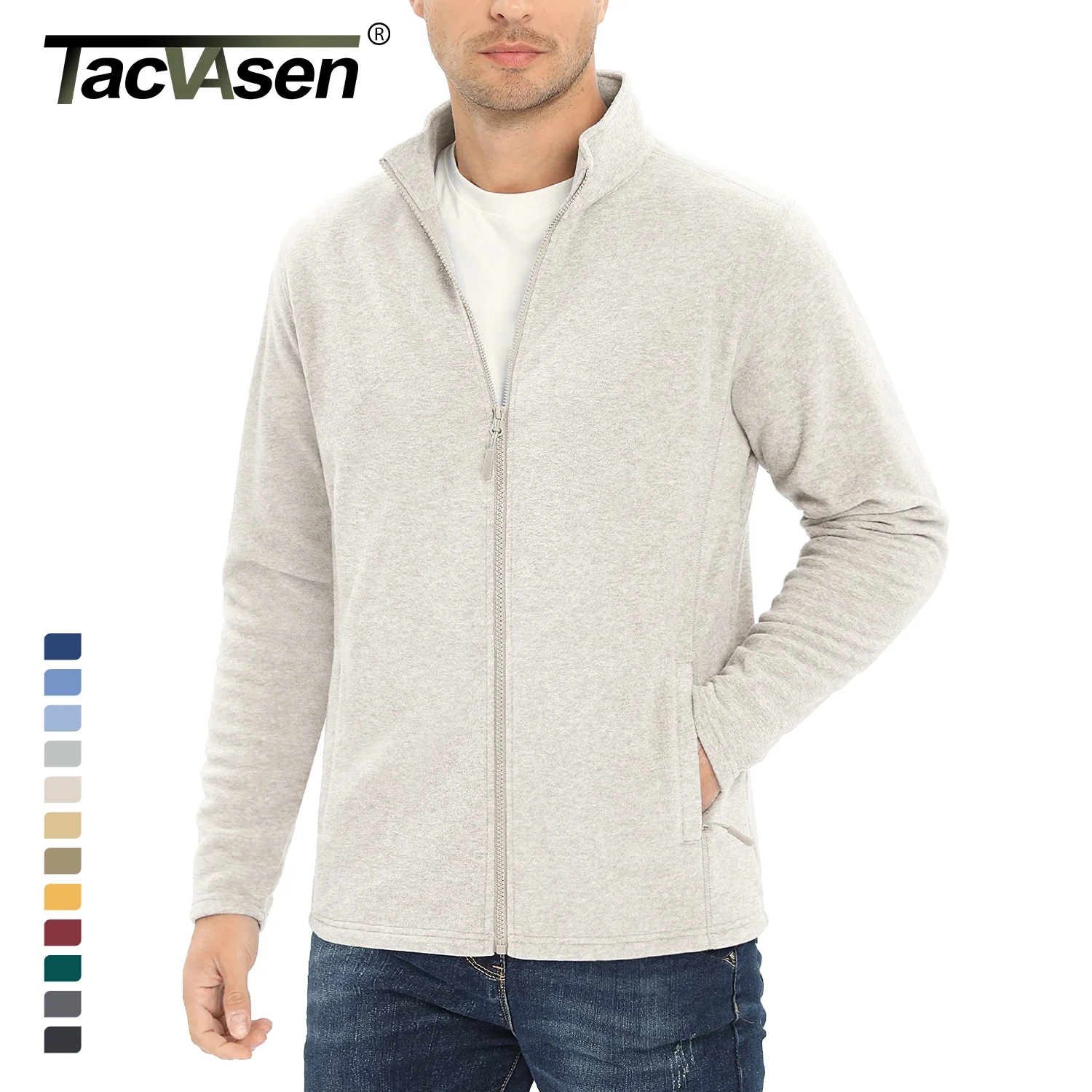 TACVASEN Lightweight Fleece Jackets Mens Spring Autumn Full Zip Sweatshirts Outdoor Hiking Trekking Casual Jacket Windbreaker