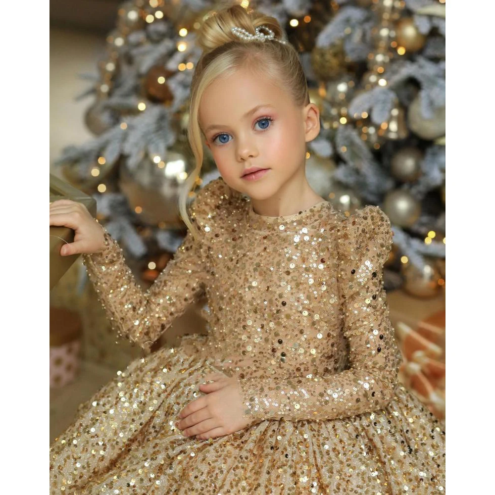 Luxury Sequined Ball Gown Birthday Party Frock Teen 9 10 Year 2022 Robe Princess Perform Girl Dress