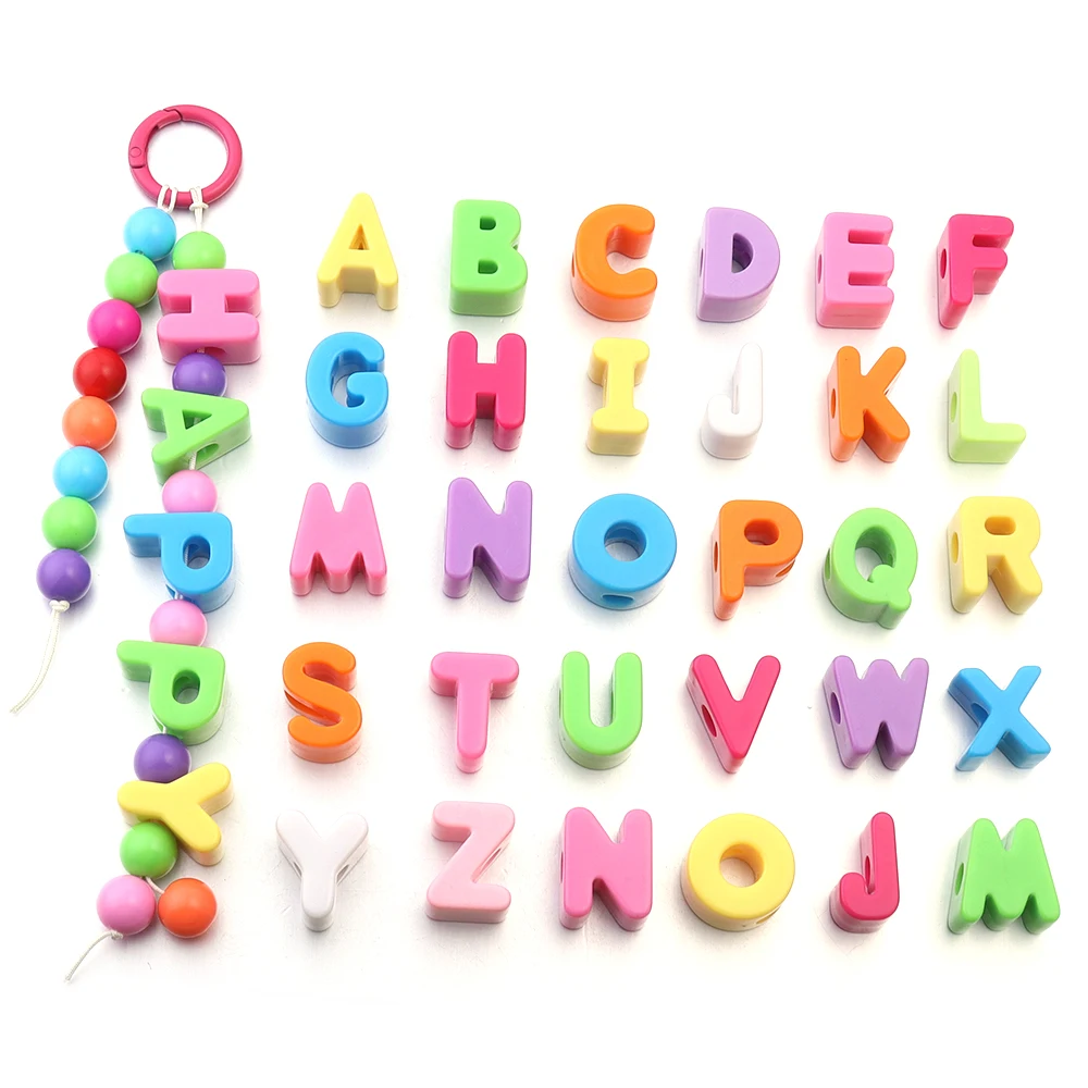 10-26 teile/los Mix Farbe Acryl Alphabet Anzahl Perlen Großes Loch Lose Perlen Für Schmuck Machen DIY Armband Halskette schlüsselbund – Detail 6