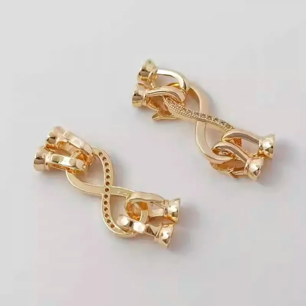 

14K Gold-encrusted Stone Double-row 8-shaped Pearl Necklace Sweater Chain Buckle Head DIY Accessory Decorative Buckle Clasp