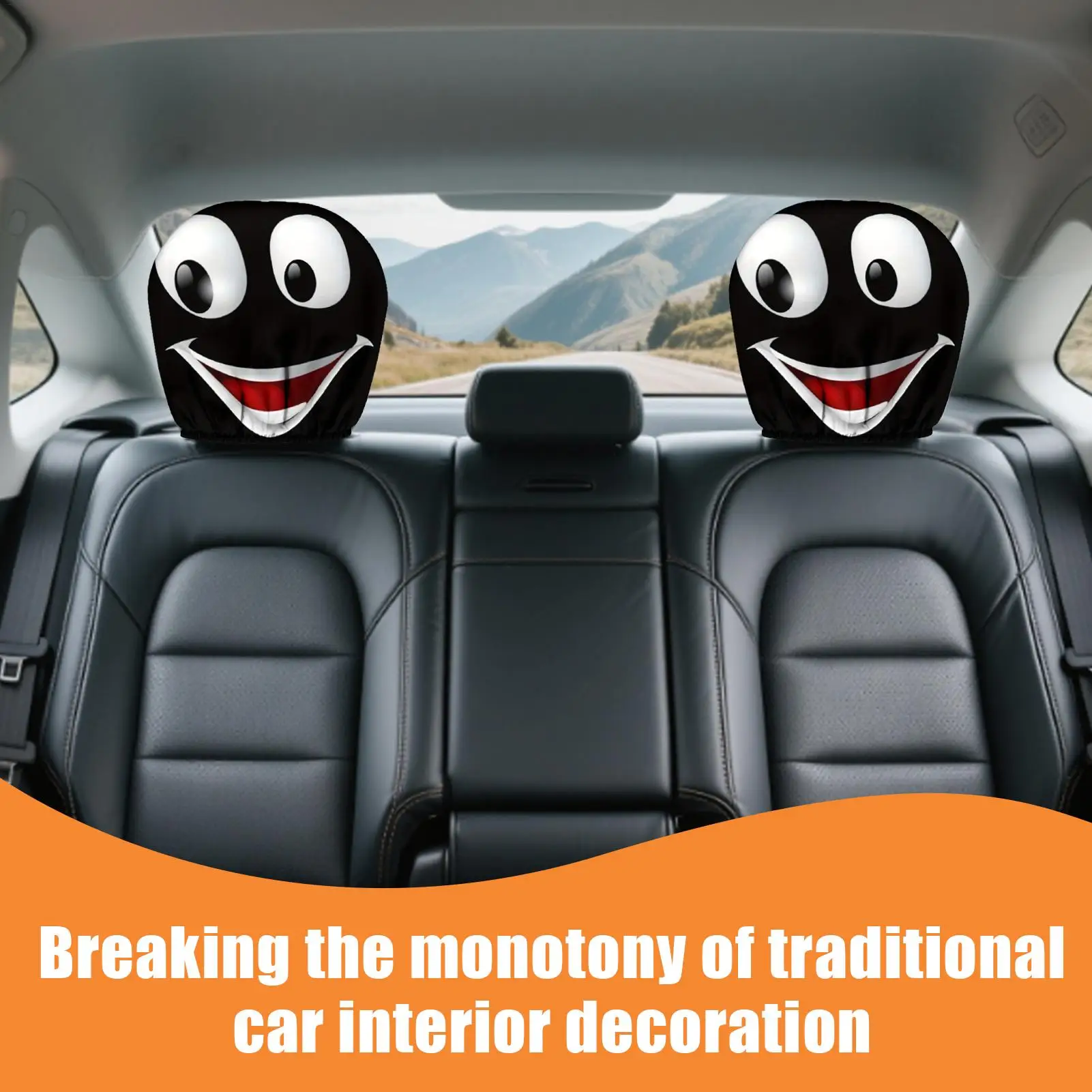 Car Seat Head Cover 2 Pieces Car Headrest Pillow Cover Cartoon Eyes Interior Decorations For Automobile Truck SUV Trailer
