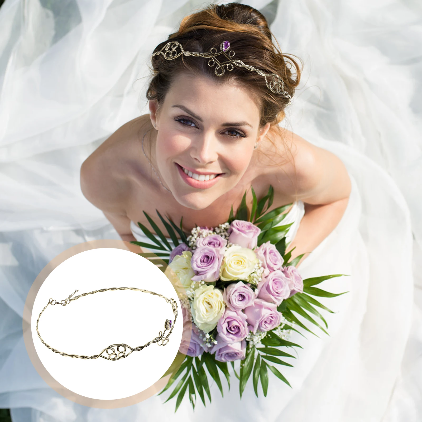 

Metal Headb for Women Bridal Hair Accessories Bronze Alloy Tiara Vintage Crowns Photo Props Wedding Tiaras Rhinestones Headpiece