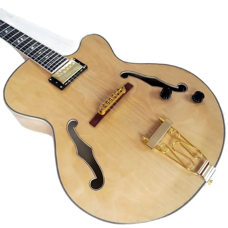 Maple Hollow Electric Guitar in Wood Color, Double F Hole, Gold Accessories, Rose Wood String Bridge, Can Be Customized