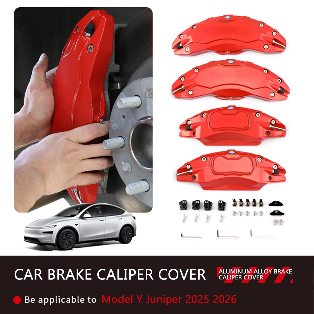 

For Tesla Model Y Juniper 2025 2026 Aluminum Alloy 4Pcs Red Caliper Covers Brake Caliper Covers Modification Exterior Accessorie