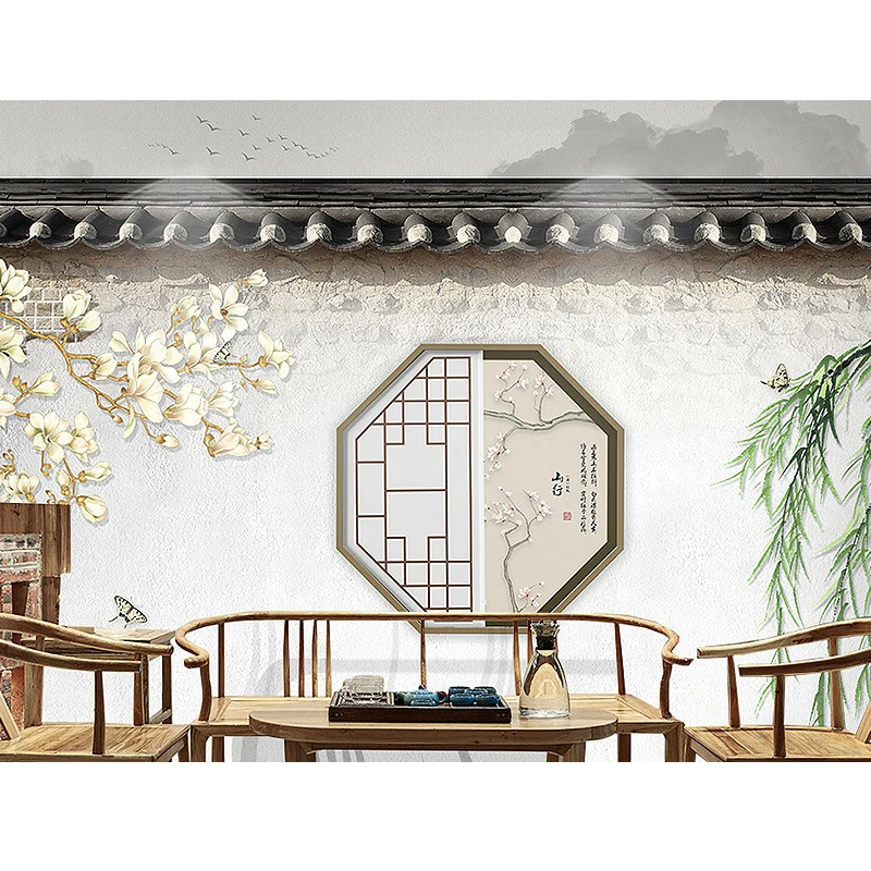 Customized products Chinese style extended space small courtyard wallpaper study elegant ancient style teahouse office mural 8d