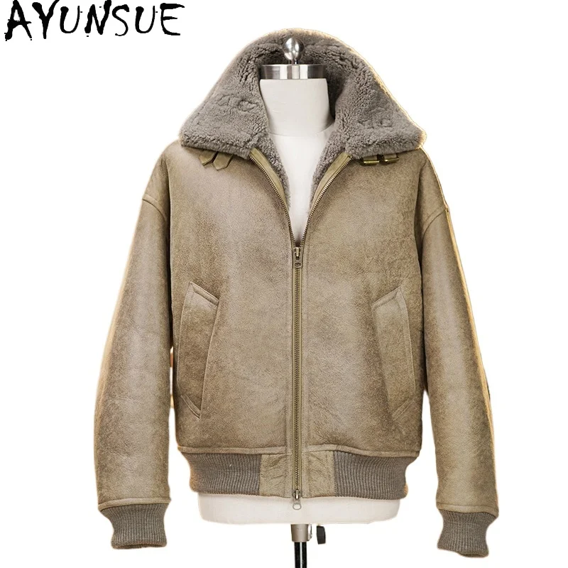 AYUNSUE 고급 천연 모피 코트 남성 겨울 따뜻한 진짜 양가죽 재킷 남성 패션 2025 모터사이클 리얼 퍼 코트