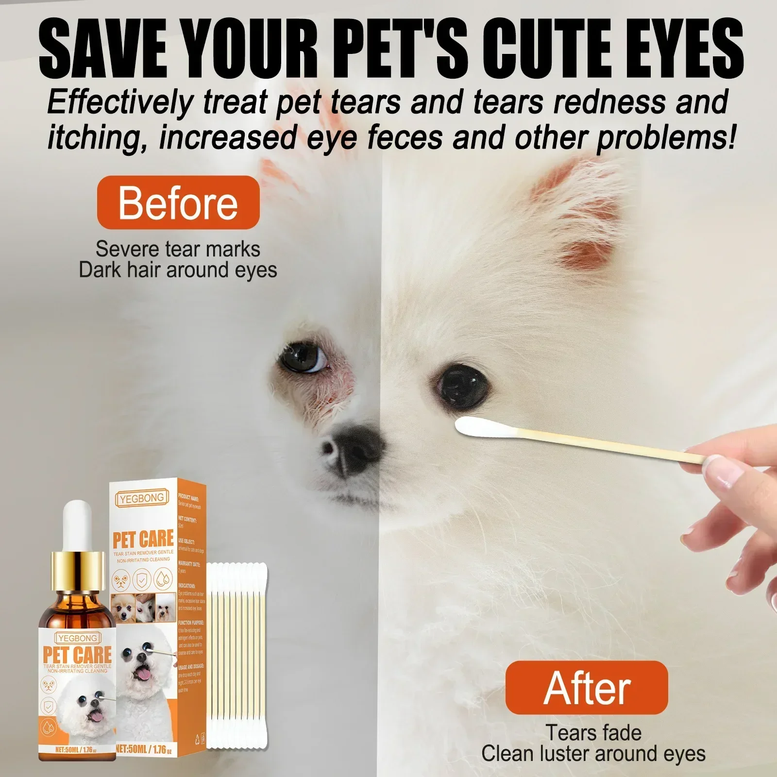 Eye Wash Drop for Dogs Tear Stain Remover Relieve Itching Irritation Eye Droppings Cleaning Deodorizing Pet Eye Cleaning Liquid