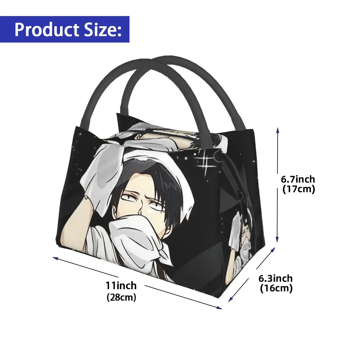 Levi Ackerman Attack On Titan Insulated Lunch Bag for Women Bento Storage Food Boxes Container Cooler Thermal Lunch Box Tote