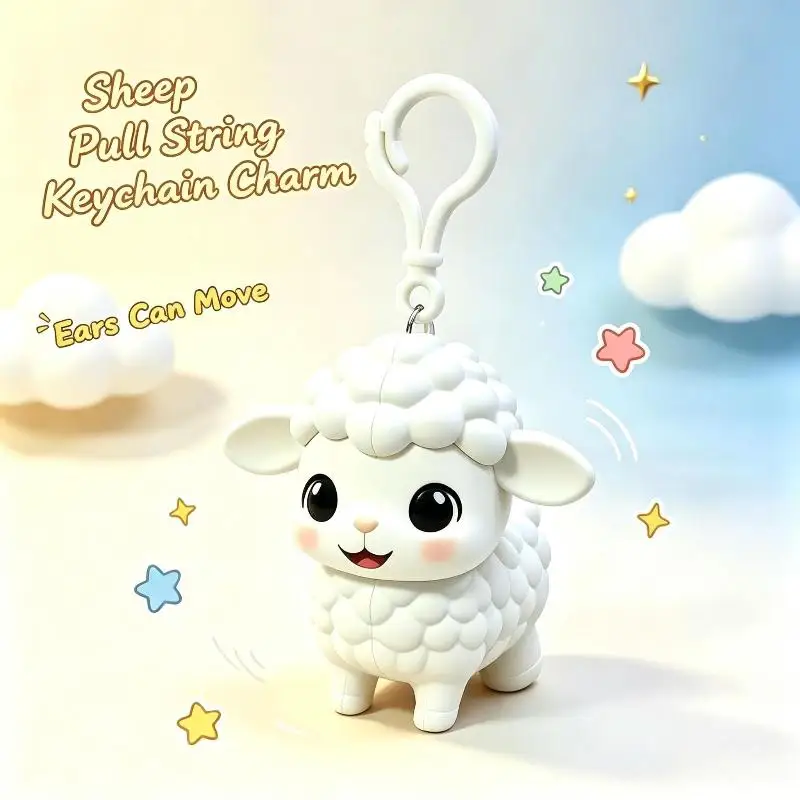 Whimsical Pull String Sheep Keychain Toy Pendant Charms Retractable For Car Keys Decompression Toy Gift