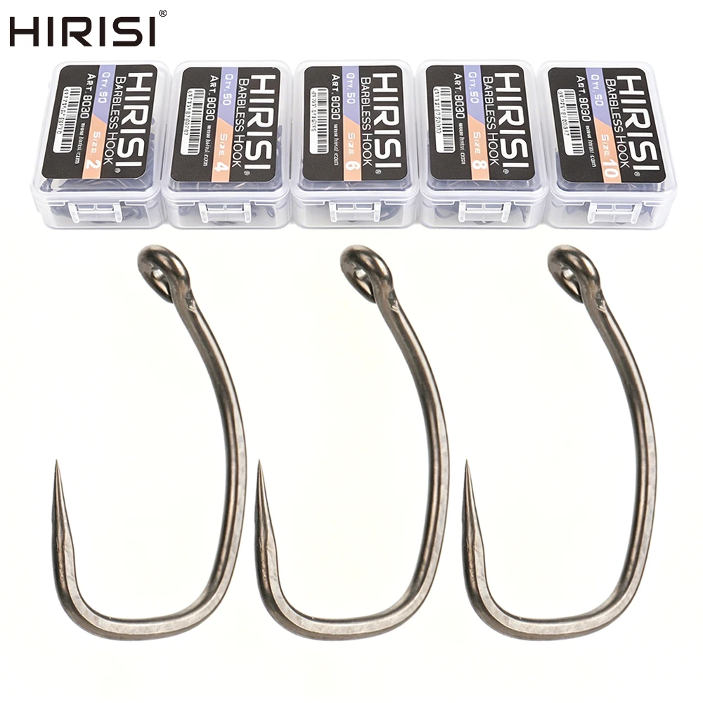 Image of Hirisi 50/100pcs Coating High Carbon Stainless Steel Barbless Hooks Fishing Hook Fishing Tool Accessories 8030
