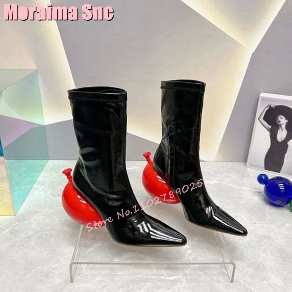 Fashion Unique Balloon Strange Heel Ankle Boots Pointed Toe Solid Women Shoes Autumn Winter Elegant Ladies Short Boots 2024 New
