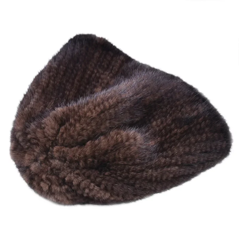 Real Mink Fur Beanies Hat for Men and Women, Unisex Knitted Warm Pullover, Double Side High Elasticity, Thickened, Autumn Winter