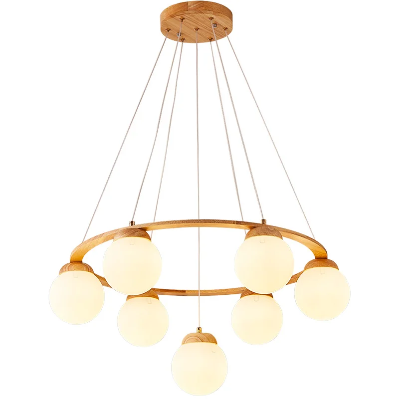 

Circle small living room solid wood lamp, log dining room lamp, Nordic