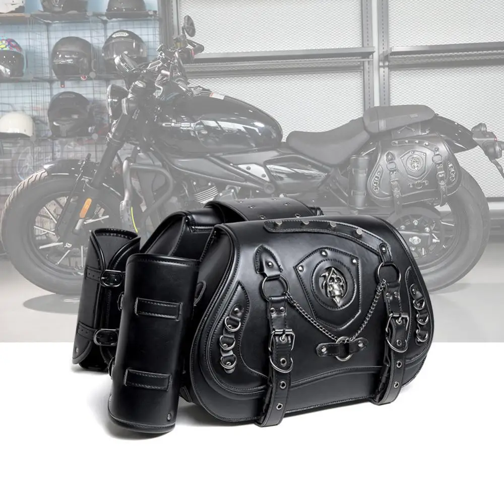 1 pair Side Bags Steampunk Cosplay Accessories Medieval Locomotive Bag Retro Motorcycle Side Bag Black Skull Knight Box Punk