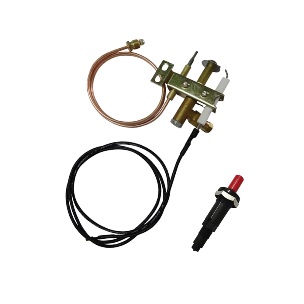 Commercial Gas Range Stove Spare Parts Fryer Pilot Burner Thermocouple Sensor Three Flame Head with Push Button Igniter Assembly