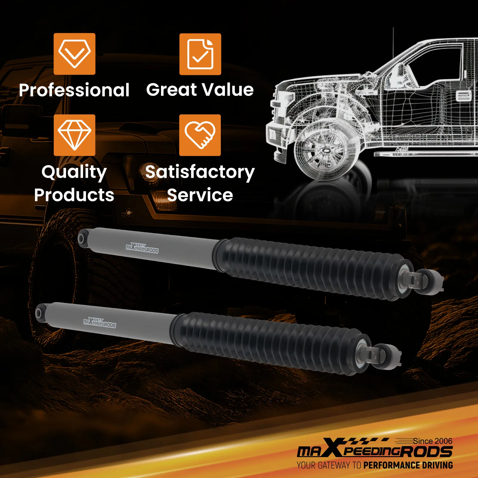 

Twin-Tube Rear Lift Shocks for Chevrolet GMC K1500 C1500 88-99 4WD RWD 4-6"