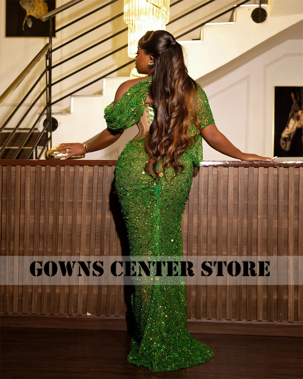 Stunning Green Aso Ebi Mermaid Evening Dress Beadings Sequin Pleat Elegant Party Dresses For Women 2024 Lace-up Customized