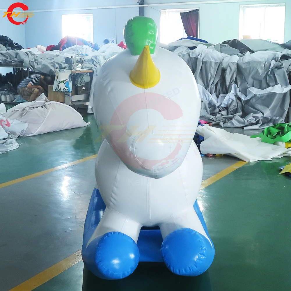 Animal inflable azul para montar a caballo, unicornio mecedora, juegos de carnaval, juguetes a la venta