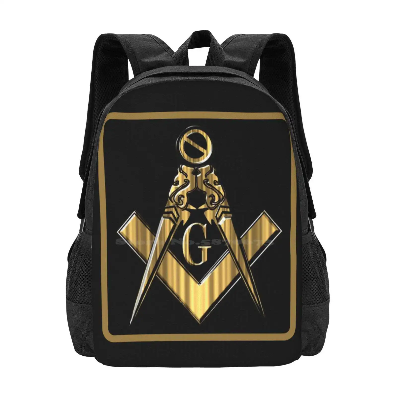 Freemason Golden Square And Compass In Square Frame School Bag Big Capacity Backpack Laptop Freemasonry Illuminati Square And