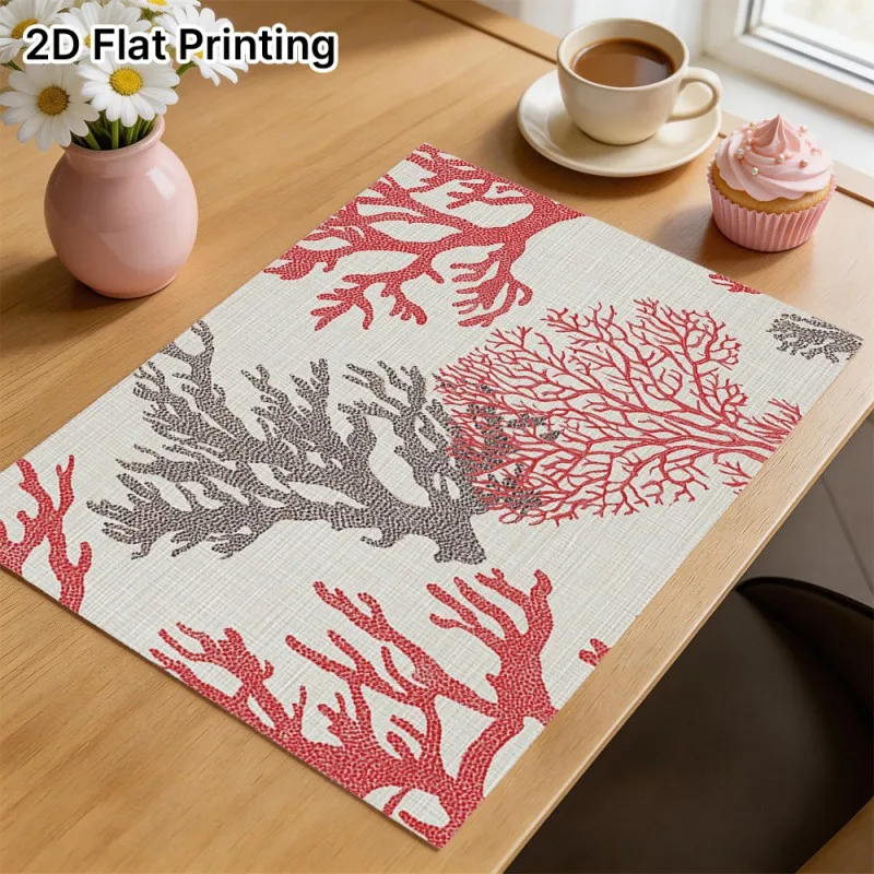 Coral Branch Placemat Nautical Ocean Coastal Style Dining Table Mat Heat Resistant Kitchen Decor Home Party Tableware Set Gift