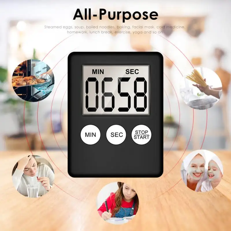 Kitchen Timer Electronic LCD Digital Screen Cooking Baking Clock Alarm Count Up Countdown Stopwatch Clocks Kitchen Gadget Tool