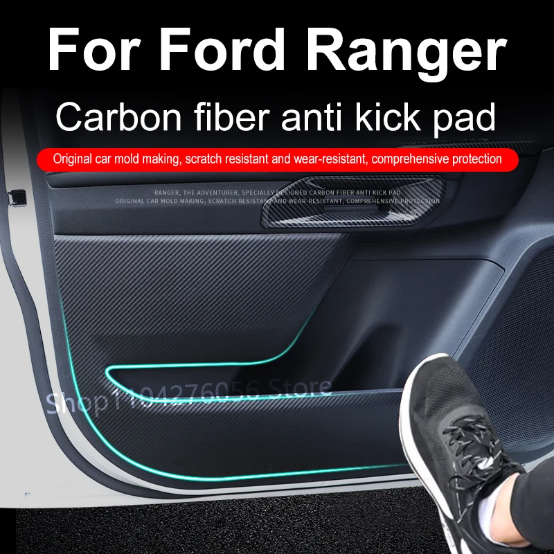 

For Ford Ranger T9 2023 2024 Carbon Fiber Sticker Car Door Panel Protection Anti-Kick Cover Interior Decoration Accessories