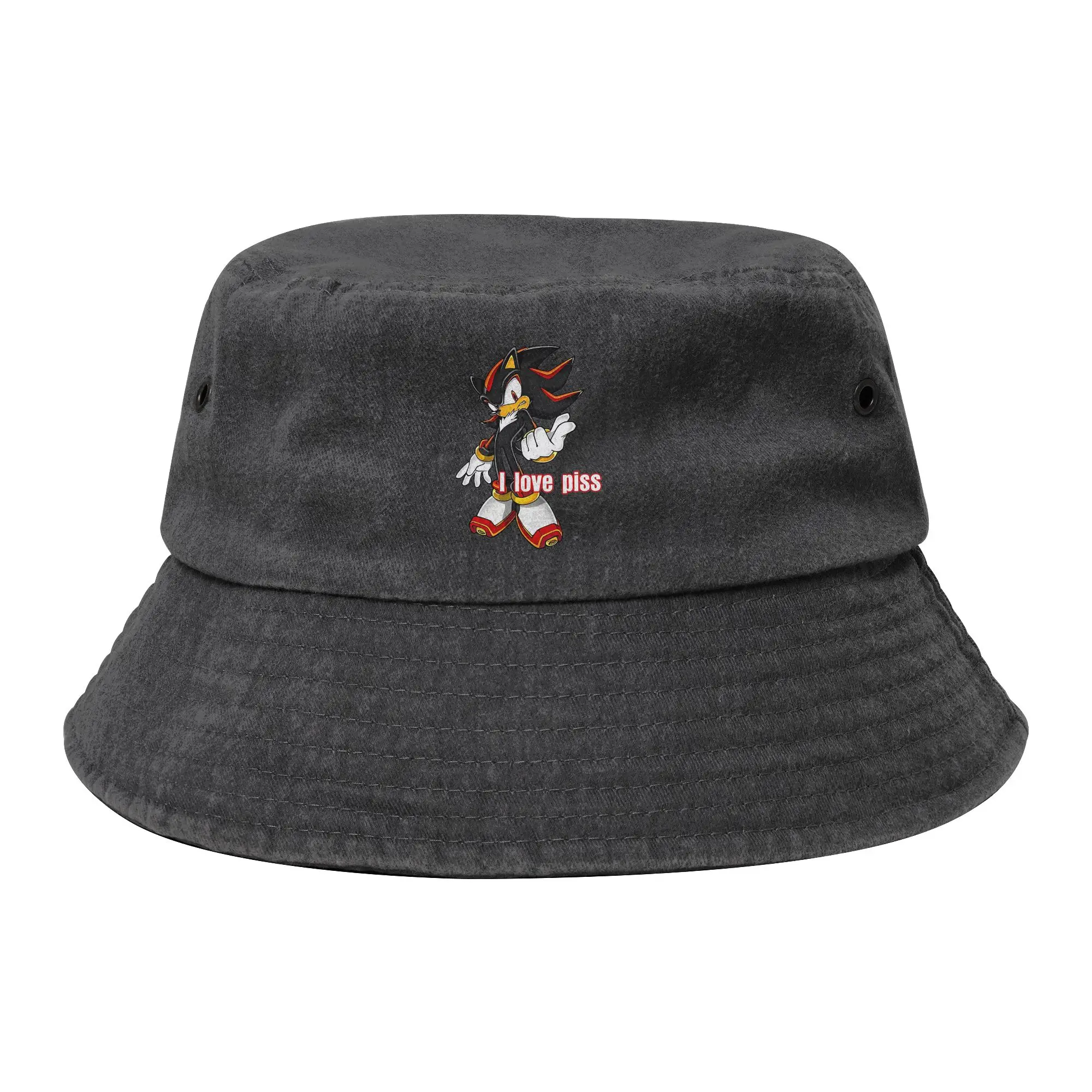 Unisex Distressed Cotton Bucket Hats Hedgehog Shadow I Love Piss Outdoor Fisherman Cap  Bob Hat Gift