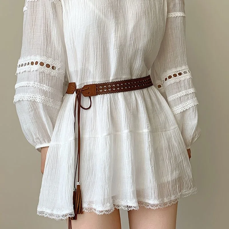 Vintage ethnic style hand woven waist rope women's wide version waist belt daily dress Hanfu travel accessories
