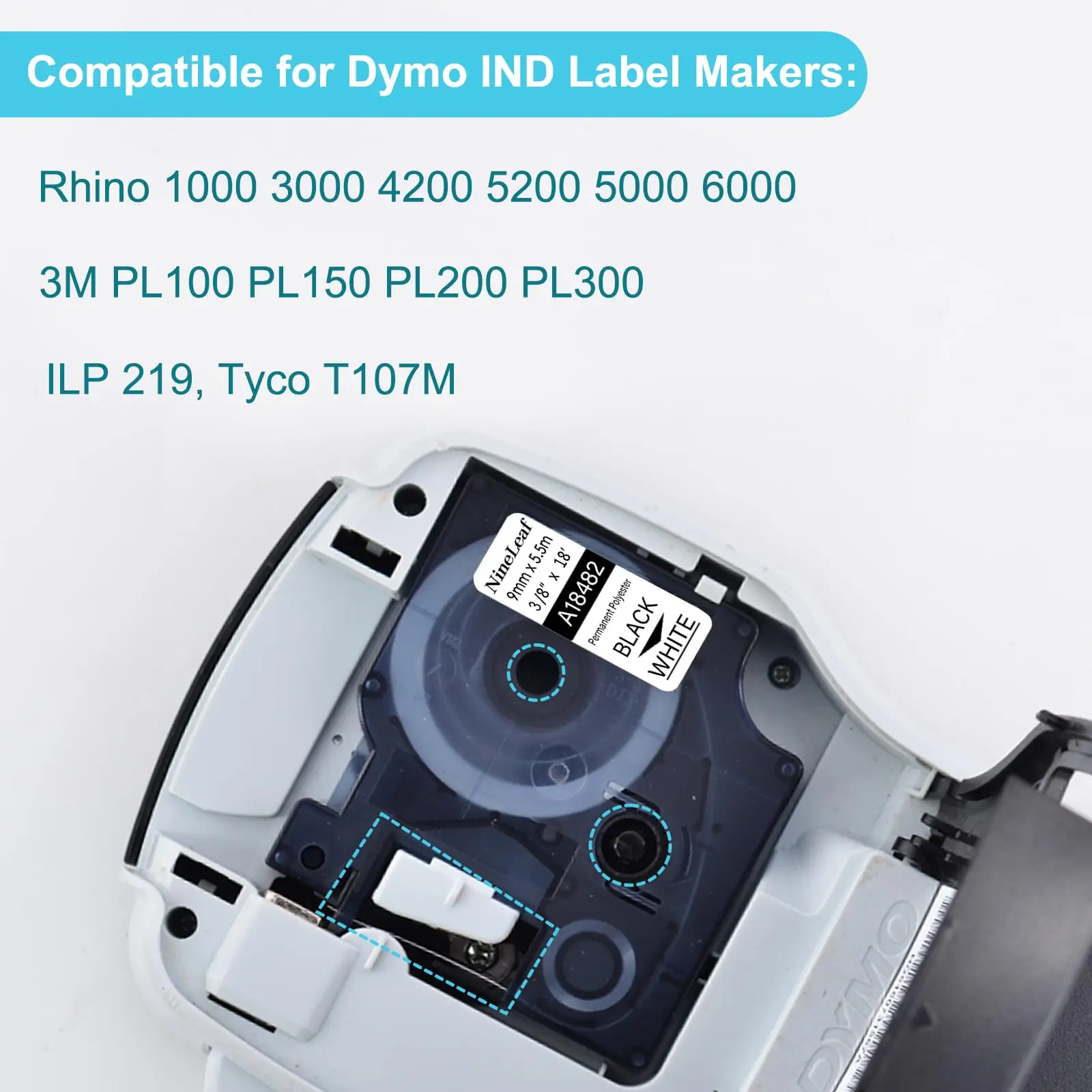 3-10PK Permanent Polyester Labels Compatible for Dymo 18482 18483 18484 9/12/19mm Tape For DYMO Rhino 5200 4200 Label Printer