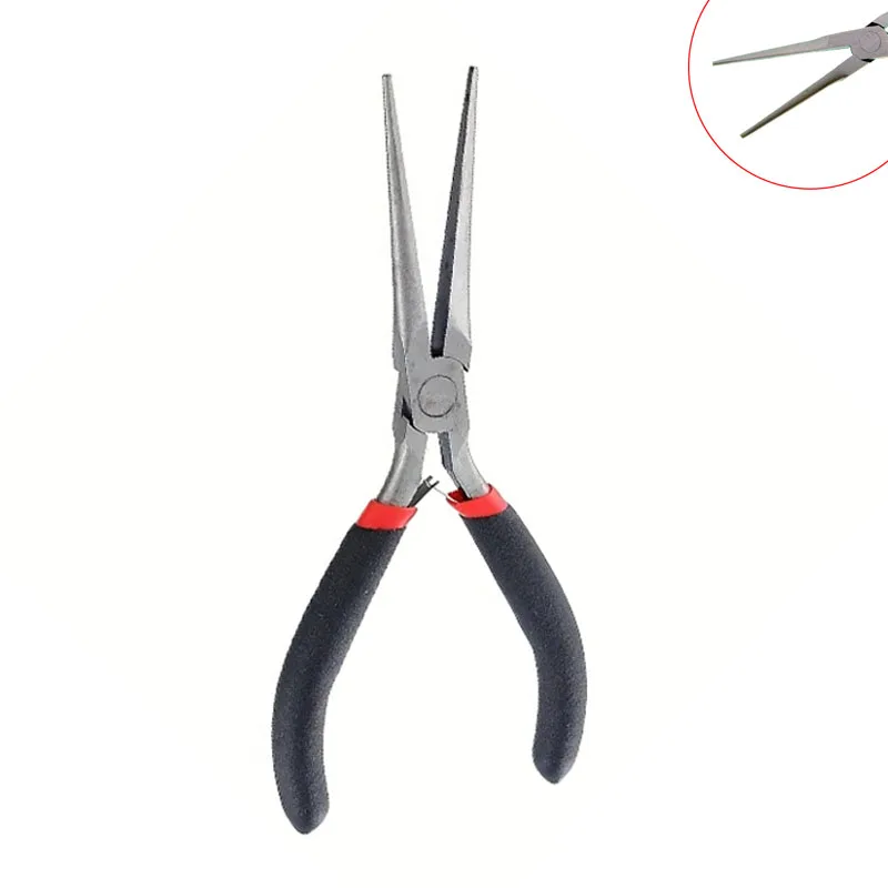 Mini alicate de nariz longo com nariz redondo plano e cortador para artesanato de joias DIY, fabricação de grampos de cabelo, reparo de dobra de fio - à prova de ferrugem