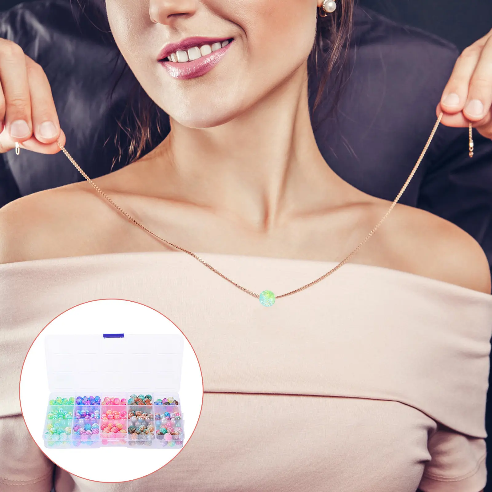 1-ボックスアクリルフェイクパールジュエリースペーサービーズ滑らかな表面diy-ネックレスブレスレット作成アクセサリー用に事前に穴あけ加工済み