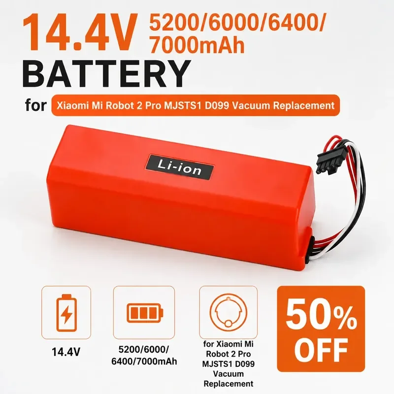 

14.4V 5200/6000/6400/7000mAh Battery for Xiaomi Mi Robot 2 Pro MJSTS1 D099 Vacuum Replacement