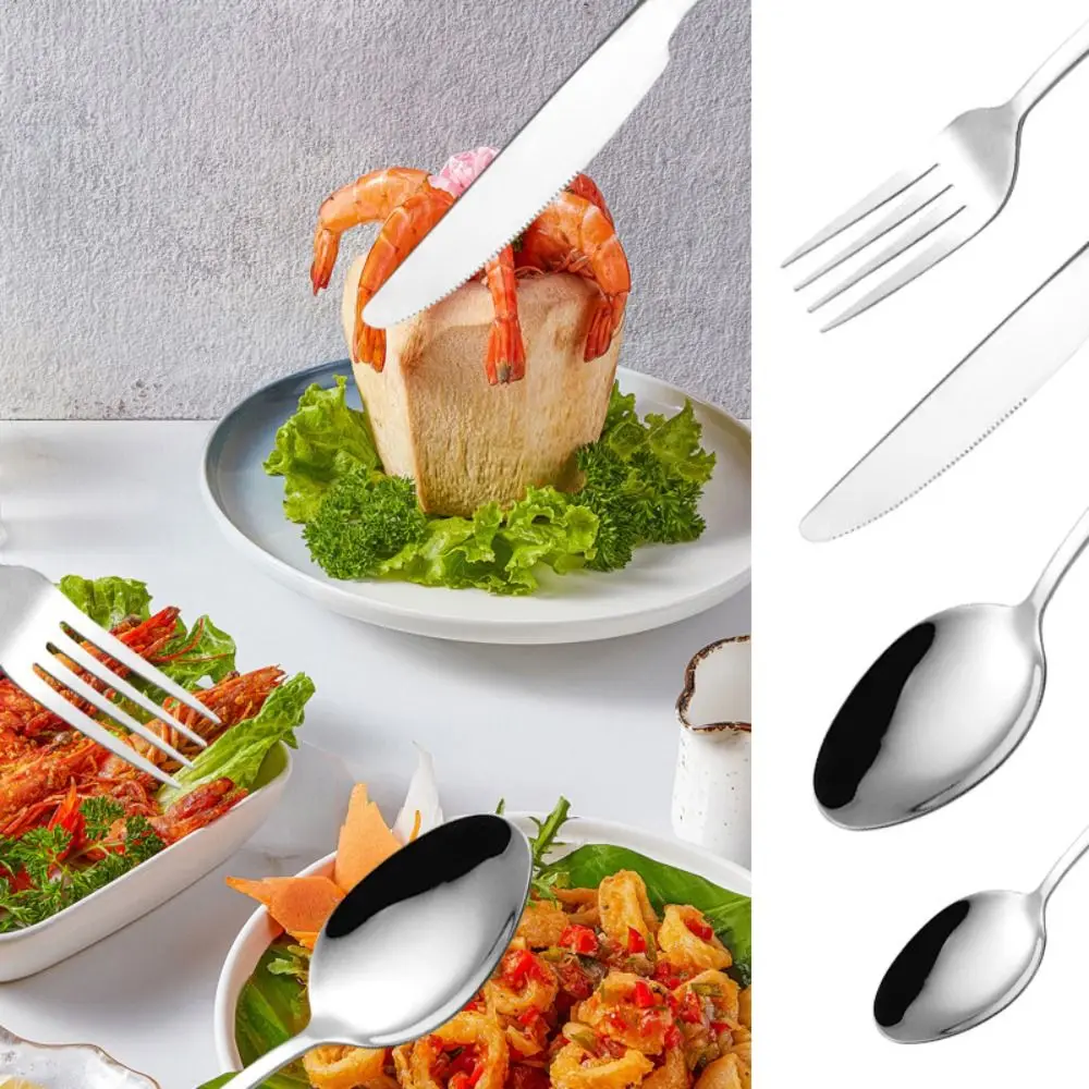 

24 шт., винтажный набор столовых приборов для стейка, утолщенная зеркальная полированная десертная вилка, набор ложек, гладкие края, нескользящая ручка