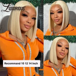 Luxe 613 Blonde Bob Pruik Kant Voorkant Menselijk Haar Pruiken Pre Geplukt Korte Rechte Transparante 13X4 Lace Frontale Menselijk Haar Pruik