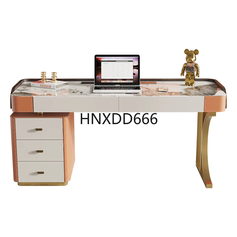

Saddle leather light luxury desk solid wood rock slab study table