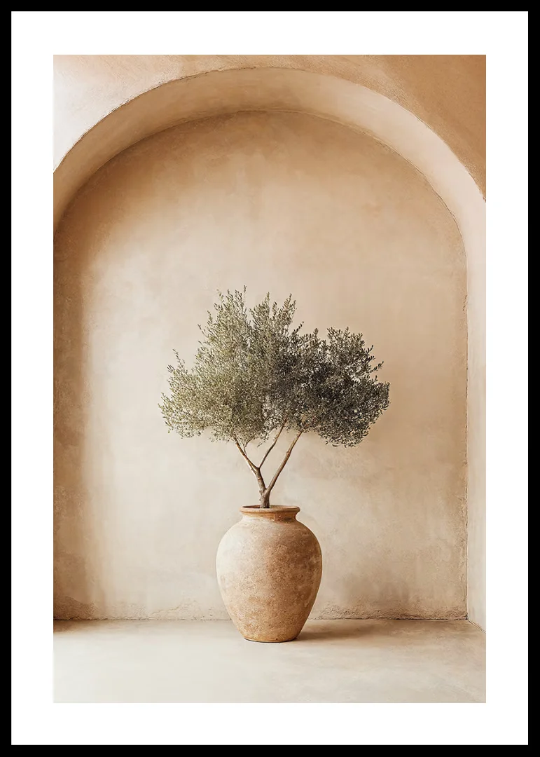 Minimalist Neutral Beige Arch Olive Tree Canvas Wall Art Print, Wabi Sabi Plant Wall Decor for Entryway Bedroom Farmhouse Home
