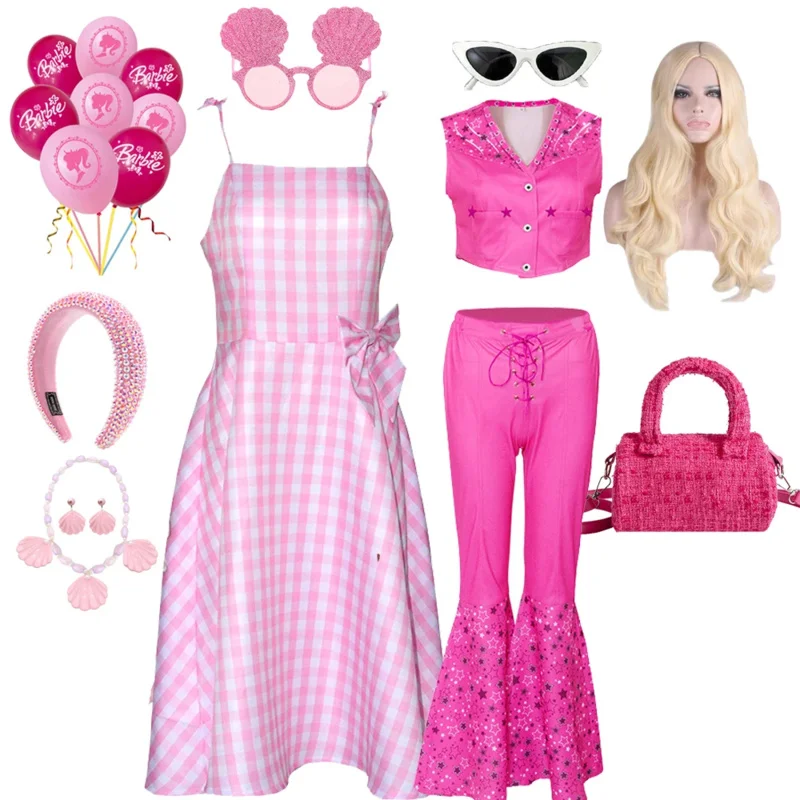 Fashion Barbi Costumes For Adult Pink Party Lady Clothing For Girls Parent-Child Outfit Cosplay Halloween Barbi Princess Dresses