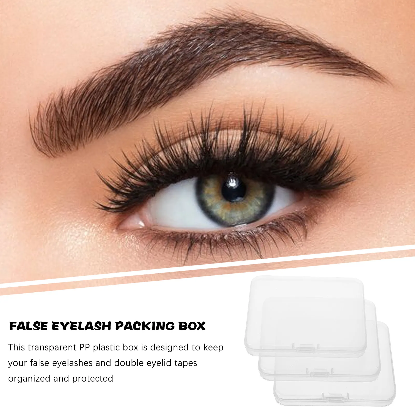 3Pcs False Eyelash Transparent Storage Box Rectangle Plastic Compact Organizer for Double Eyelid Tape Travel Small Item Holder