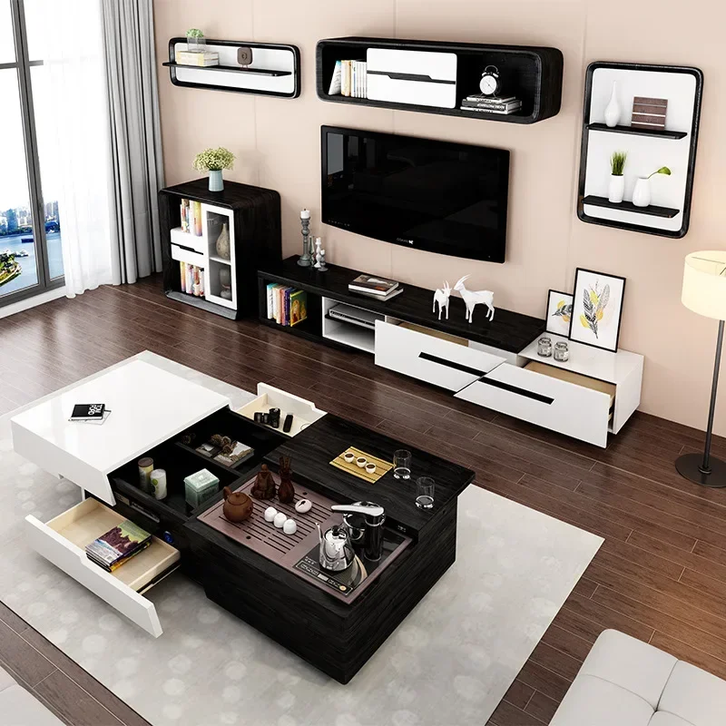 Juego de mesa de té y mueble de TV de madera con elevación multifuncional inteligente para sala de estar