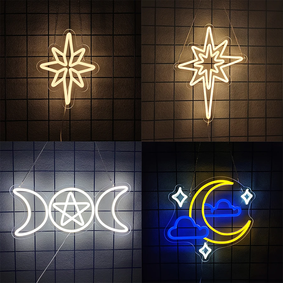 

Светодиодные неоновые вывески со звездой и луной, питание от USB, используемые для декора стен в комнате, пещера человека, клубов, дома, баров, офисов и игровых комнатов
