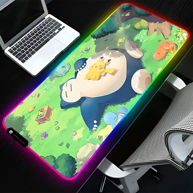 

RGB LED Mouse Pad Rubber HD Mousepad Computer Gaming Accessories Keyboard Pad Office Non Slip Desk P-pokemon Snorlax Mouse Mat