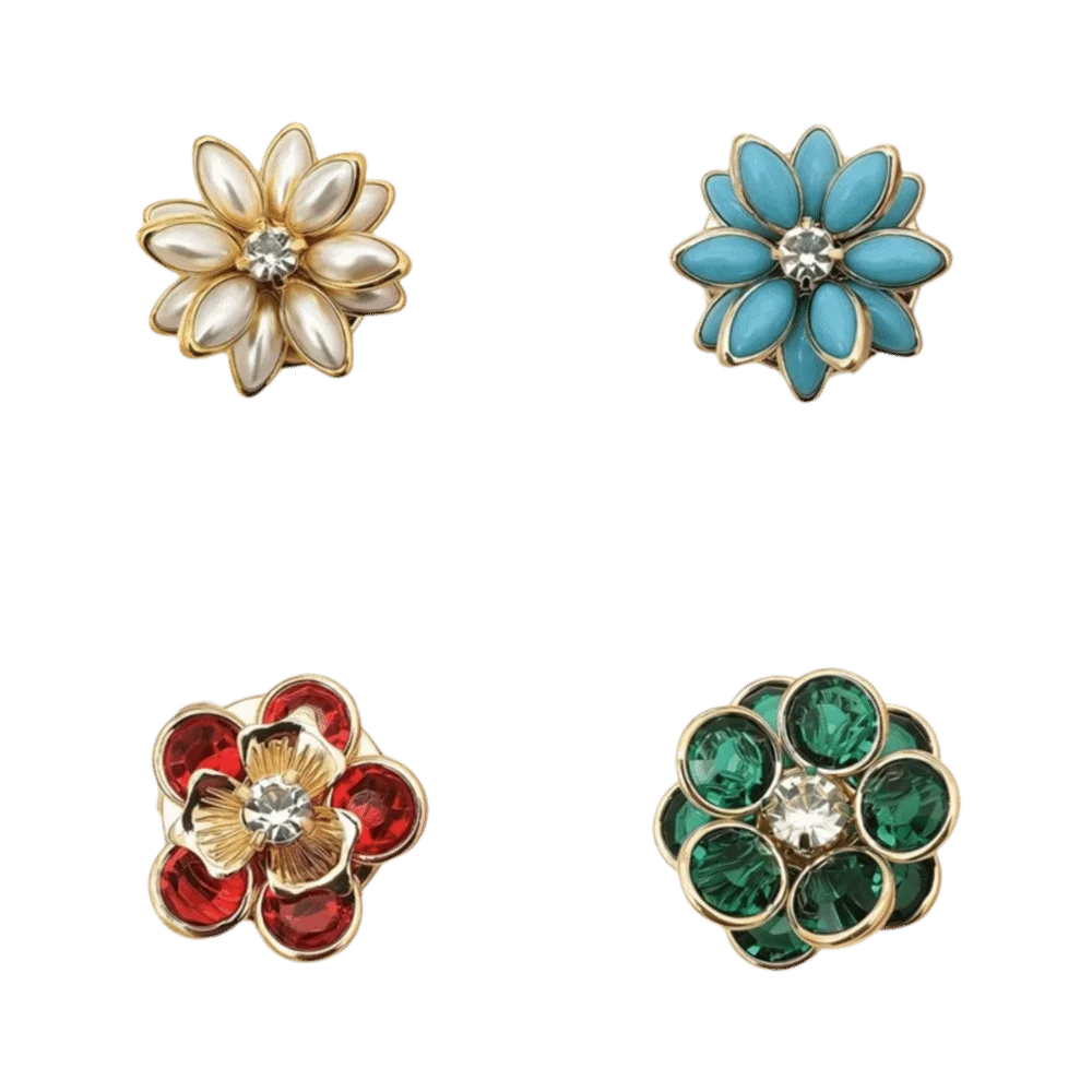 Hochwertige Blumen-Strass-Kragenknöpfe, abnehmbare dekorative Knöpfe ohne Nähen, Vintage-Perlenknöpfe – Detail 7