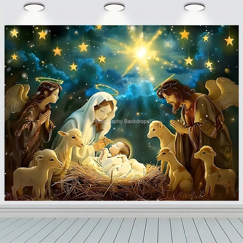 

ZHISUXI Nativity Scene Manger Photography Backdrops Props Christmas Day Fireplace Birth of Jesus New Year Background RD-48