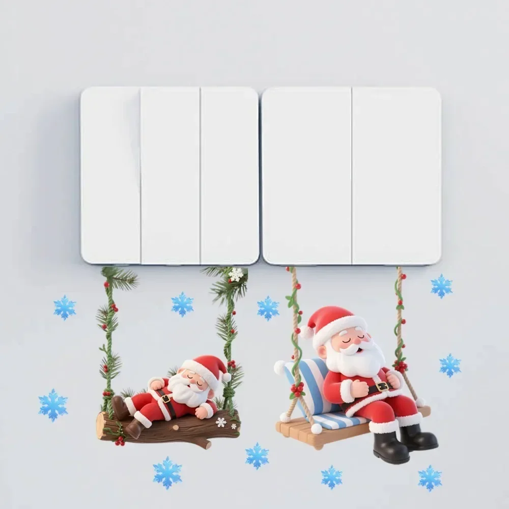 Cartoon Santa Swing Socket Wall Decal 1Pc Removable PVC Sticker Merry Christmas Bedroom Outlet Wall Decor New Year Wall Decor