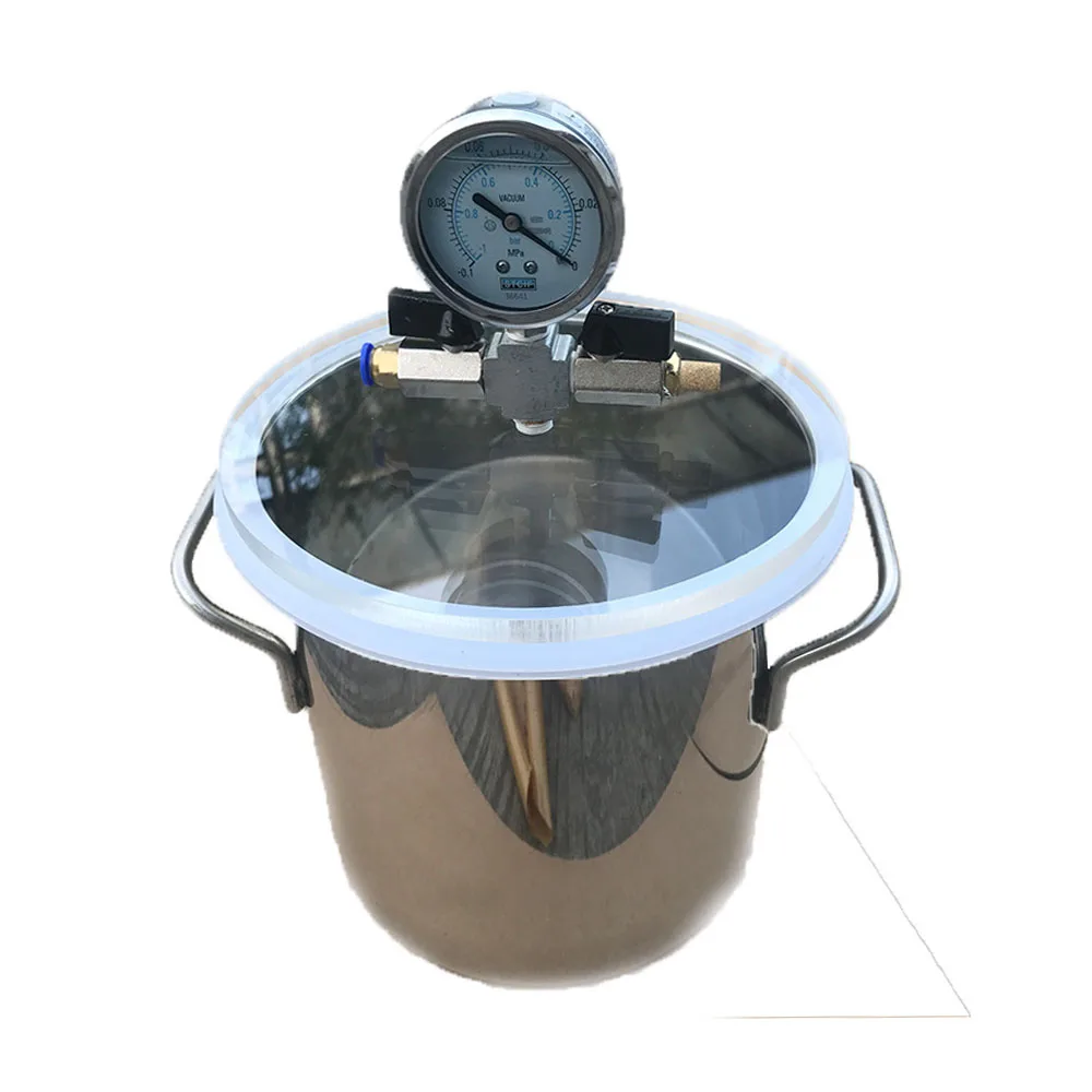 20CM Vacuum Defoaming Tank Barrel Stainless Steel Vacuum Chamber Crystal Glue Maker for Epoxy Resin Silica Gel 6L