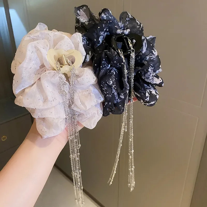 Female Mesh Bow Tie Tassels Grip Hairpin Shark Hair Clip Headwear Girl Kawaii Hair Accessories for Women Super Sweet Hair Claw - Image 6