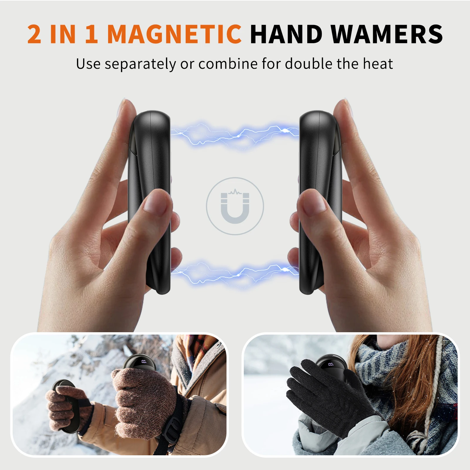 coldSky 2 Pack Rechargeable Hand Warmer Magnetic Electric Hand Warmers with Digital Display for Golfing,Camping,Hunting,Hikking