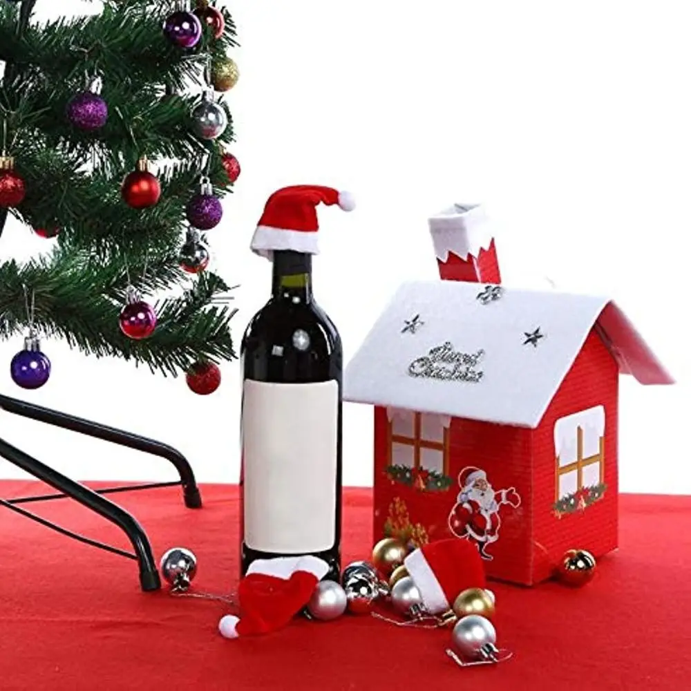 Mini Santa Hat Cup Bottles Cover 20/10PCS Christmas Santa Hats Silverware Holders Holder for Cristmas Table Setting